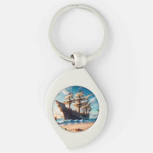 Tropisch strand piratenschip sleutelhanger (Voorkant)
