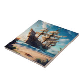 Tropisch strand piratenschip tegeltje (Zijkant)