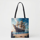 Tropisch strand piratenschip tote bag (Voorkant)