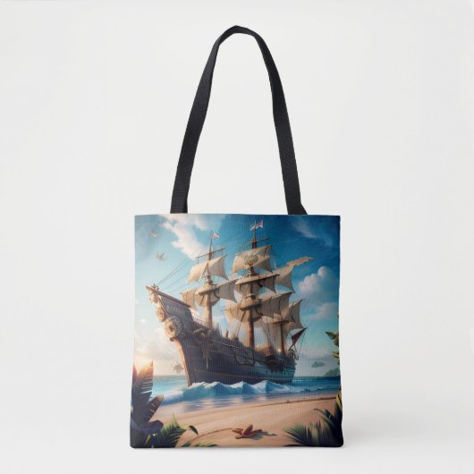 Tropisch strand piratenschip tote bag (Voorkant)