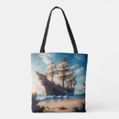 Tropisch strand piratenschip tote bag (Achterkant)