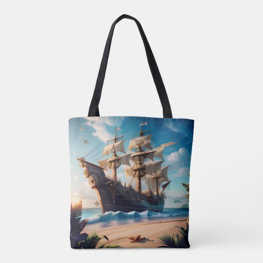 Tropisch strand piratenschip tote bag (Achterkant)