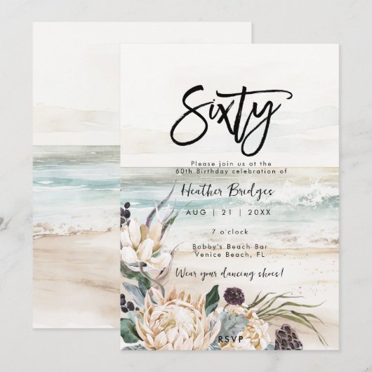 Tropisch strand protea 60e verjaardag feest kaart (Voorkant / Achterkant)