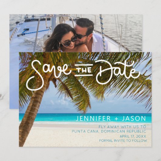 Tropisch strand Punta Cana Dominican Wedding Save The Date (Voorkant / Achterkant)