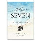 Tropisch strand QR-code Bruiloft Menu Tafelnummer (Voorkant)