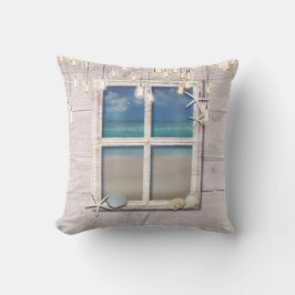 Tropisch strand raam wit hout elegant chic kussen