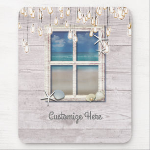 Tropisch strand raam wit hout elegant chic muismat