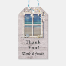Tropisch Strand Raam Wit Hout Elegante Kuststijl Cadeaulabel