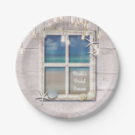 Tropisch Strand Raam Wit Hout Elegante Kuststijl Papieren Bordje