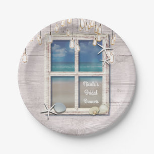 Tropisch Strand Raam Wit Hout Elegante Kuststijl Papieren Bordje