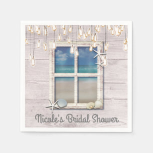 Tropisch Strand Raam Wit Hout Elegante Kuststijl Servetten