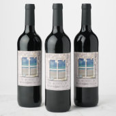 Tropisch strand raam wit hout kust bruiloft wijn etiket (Flessen)