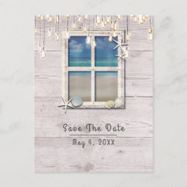 Tropisch strand raam wit hout Save the Date Aankondigingskaart