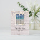 Tropisch strand raam wit hout Save the Date Aankondigingskaart (Staand voorkant)