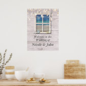 Tropisch strand raam witte houten banner poster (Keuken)