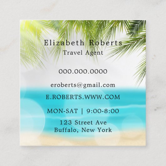 Tropisch strand reisagent vierkante visitekaartje (Achterkant)