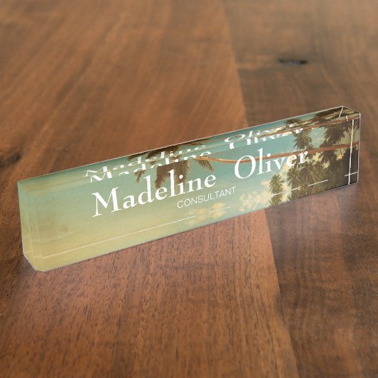 Tropisch strand reizen Palm Tree Modern Naambordje (Zijkant)