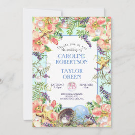 Tropisch strand Roos Seashell Pearl Wedding Kaart