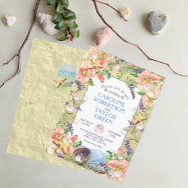 Tropisch strand Roos Seashell Pearl Wedding Kaart