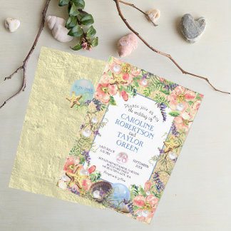 Tropisch strand Roos Seashell Pearl Wedding Kaart