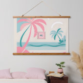 Tropisch strand roze blauwgroen palmbomen hangend wandkleed (Slaapkamer)