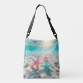 Tropisch strand Roze Blauwgroen zeester Crossbody Tas (Achterkant)