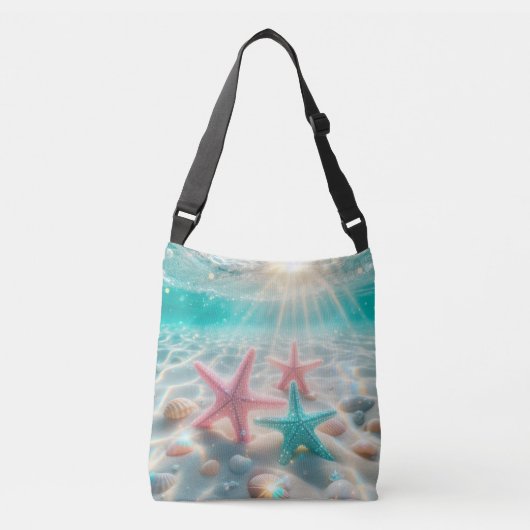 Tropisch strand Roze Blauwgroen zeester Crossbody Tas (Voorkant)