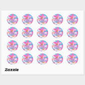 Tropisch strand roze bloem zee blauw retouradres ronde sticker (Vel)