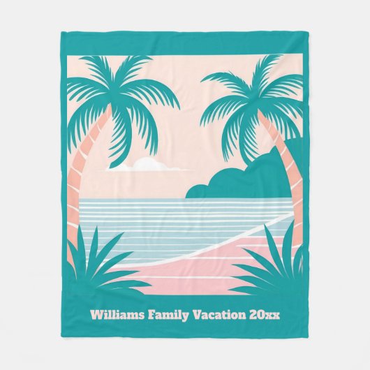 Tropisch strand, roze en blauwgroen aanpasbare tek fleece deken (Voorkant)