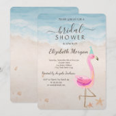 Tropisch Strand Roze Flamingo's Bruidsdiner Kaart (Voorkant / Achterkant)