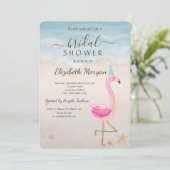 Tropisch Strand Roze Flamingo's Bruidsdiner Kaart (Staand voorkant)