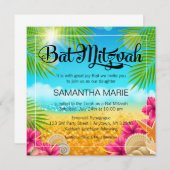 Tropisch strand Roze Hibiscus Bat Mitzvah Kaart (Voorkant / Achterkant)