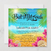 Tropisch strand Roze Hibiscus Bat Mitzvah Kaart (Voorkant)