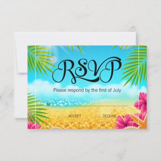 Tropisch strand Roze Hibiscus Bat Mitzvah RSVP (Voorkant)