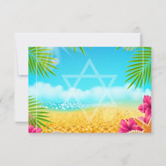 Tropisch strand Roze Hibiscus Bat Mitzvah RSVP (Achterkant)