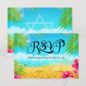 Tropisch strand Roze Hibiscus Bat Mitzvah RSVP (Voorkant / Achterkant)