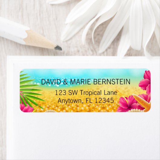 Tropisch strand Roze Hibiscus Etiket (Insitu)