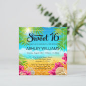 Tropisch strand Roze Hibiscus Sweet 16 Birthday Kaart (Staand voorkant)