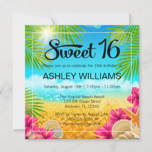 Tropisch strand Roze Hibiscus Sweet 16 Verjaardag Kaart