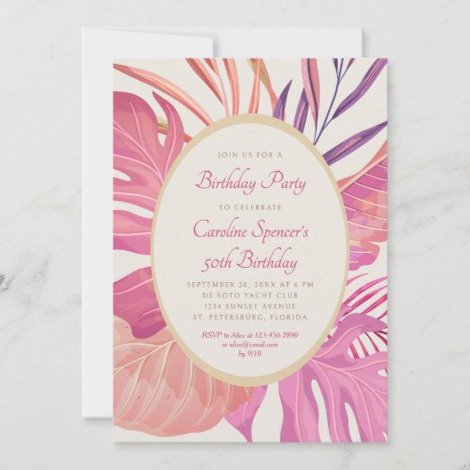 Tropisch strand roze verjaardag kaart (Voorkant)