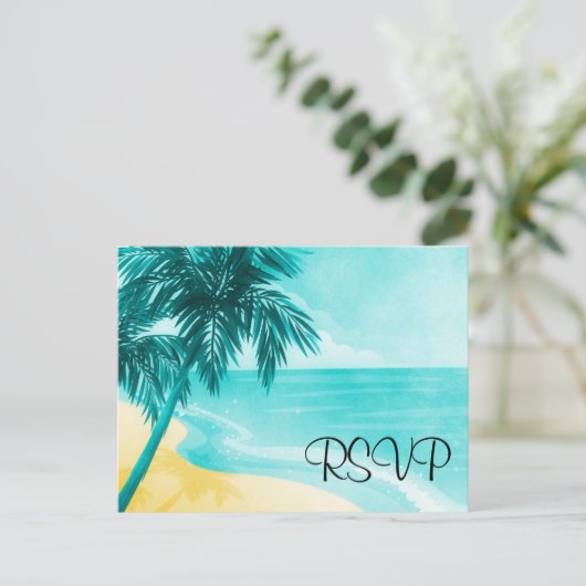 Tropisch strand RSVP Uitnodiging Briefkaart (Staand voorkant)
