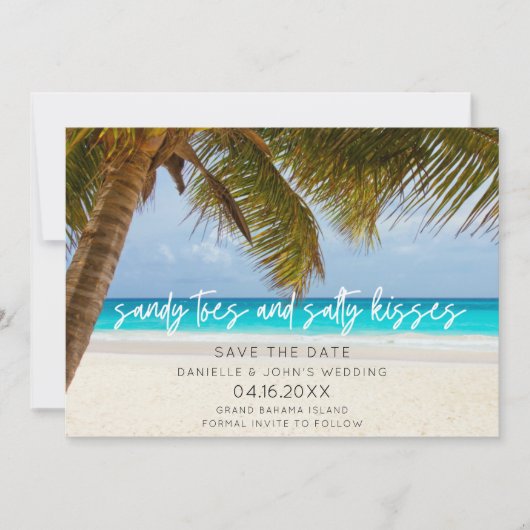 Tropisch strand Salty Kisses Wedding Save the Date (Voorkant)