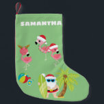 Tropisch strand Santa en Flamingo's Kleine Kerstsok<br><div class="desc">Dit ontwerp kan op het gebied worden gepersonaliseerd dat door de foto en/of tekst te veranderen wordt verstrekt. Of het kan worden aangepast door te klikken deze Sjabloon personaliseert en dan de klik te kiezen om verdere optie aan te passen en de kleur van de achtergrond te schrappen of te...</div>