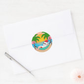 Tropisch strand Santa palmboom Kerstmis Ronde Sticker (Envelop)