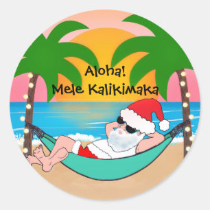 Tropisch strand Santa palmboom Kerstmis Ronde Sticker