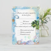 Tropisch strand schelp bruiloft antwoordkaart kaart (Staand voorkant)