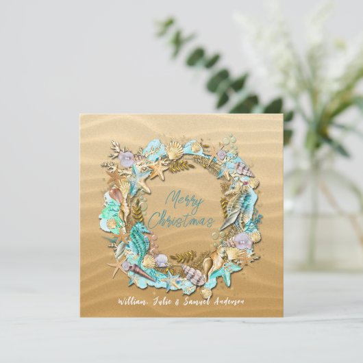 Tropisch strand schelpen zeester zanddollar  feestdagenkaart (Staand voorkant)