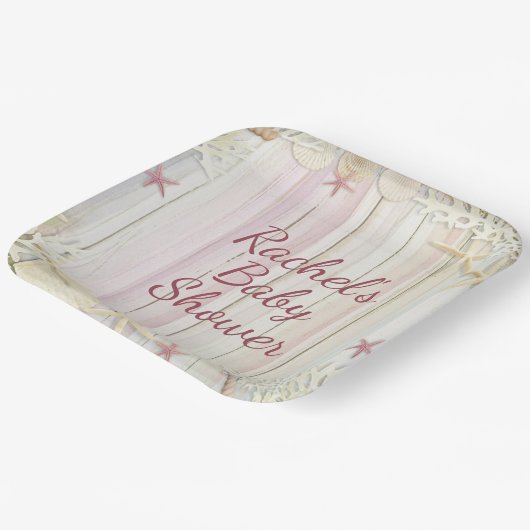 Tropisch strand Seashell Baby shower Boho Chic Papieren Bordje (Gebogen)