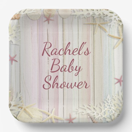 Tropisch strand Seashell Baby shower Boho Chic Papieren Bordje (Voorkant)