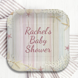 Tropisch strand Seashell Baby shower Boho Chic Papieren Bordje